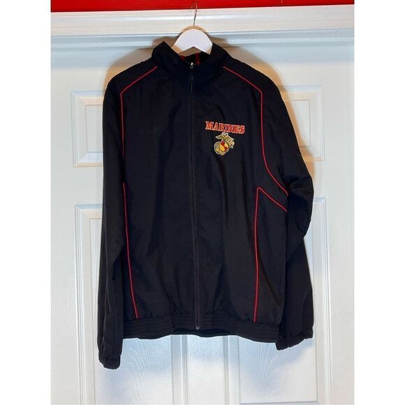 Russell Athletic U.S. Marines Black Zip Up Track Jacket sz M - Picture 1 of 7